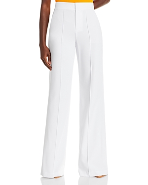 Shop Alice And Olivia Dylan High Waist Wide Leg Pants In White Crystal Trim Crepe In White Crepe