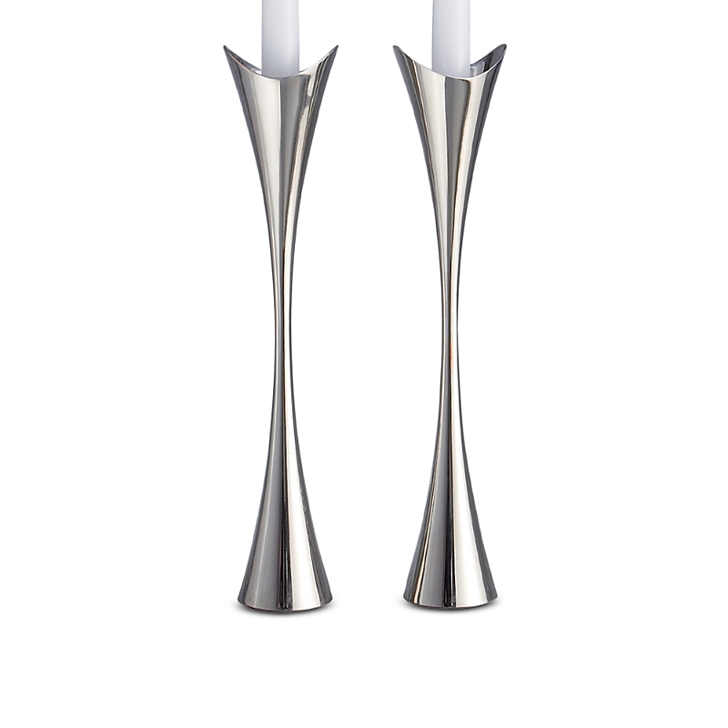 Nambe 11 Curve Candlesticks, Set Of 2 In Silver