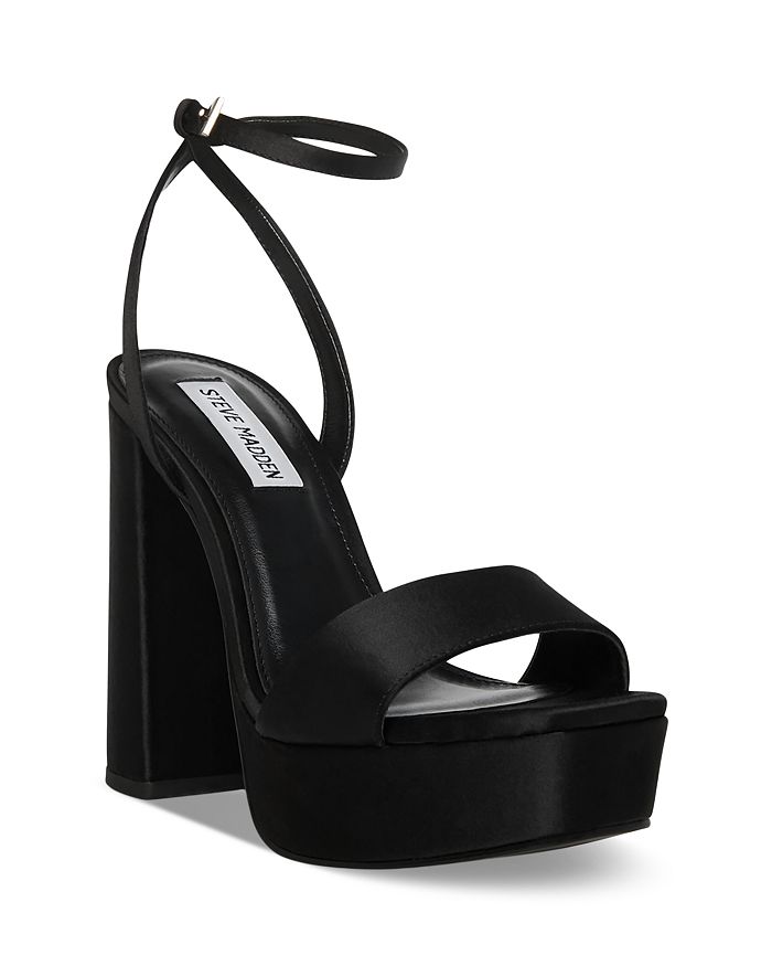 Steve Madden Women's Lessa High Heel Platform Sandals In Black Satin