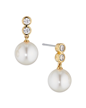 Nadri Cubic Zirconia & Nacre Pearl Drop Earrings In 18k Gold Plated In White/gold