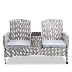 Furniture Of America Outdoor Loveseat With Built-in Glass End Table In Gray