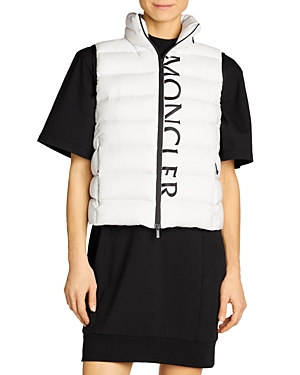 Moncler Cenis Logo Print Down Vest In Natural