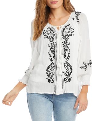 Tunique Paysanne Karen Kane - 100% Coton Blanc, Brodée, Manches Longues - Taille XS - Neuf Avec étiquettes