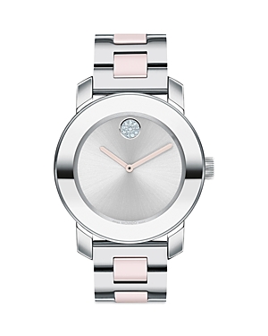 Shop Movado Bold Iconic Metals Watch, 36mm In Silver/pink