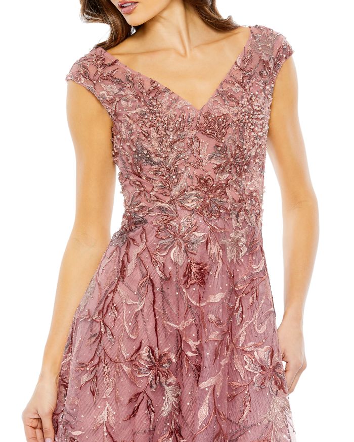 Embroidered Illusion Cap Sleeve A Line Gown