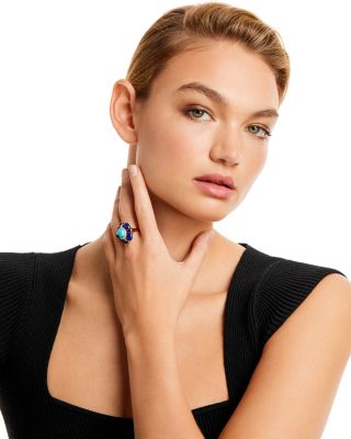 Turquoise, Onyx, Lapis Lazuli &amp; Diamond Statement Ring in 14K Yellow Gold 
