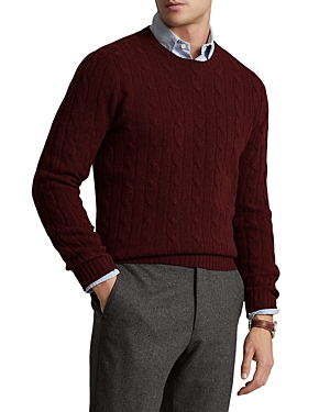 Polo Ralph Lauren Cashmere Cable Knit Regular Fit Crewneck Sweater In Aged Wine Heather