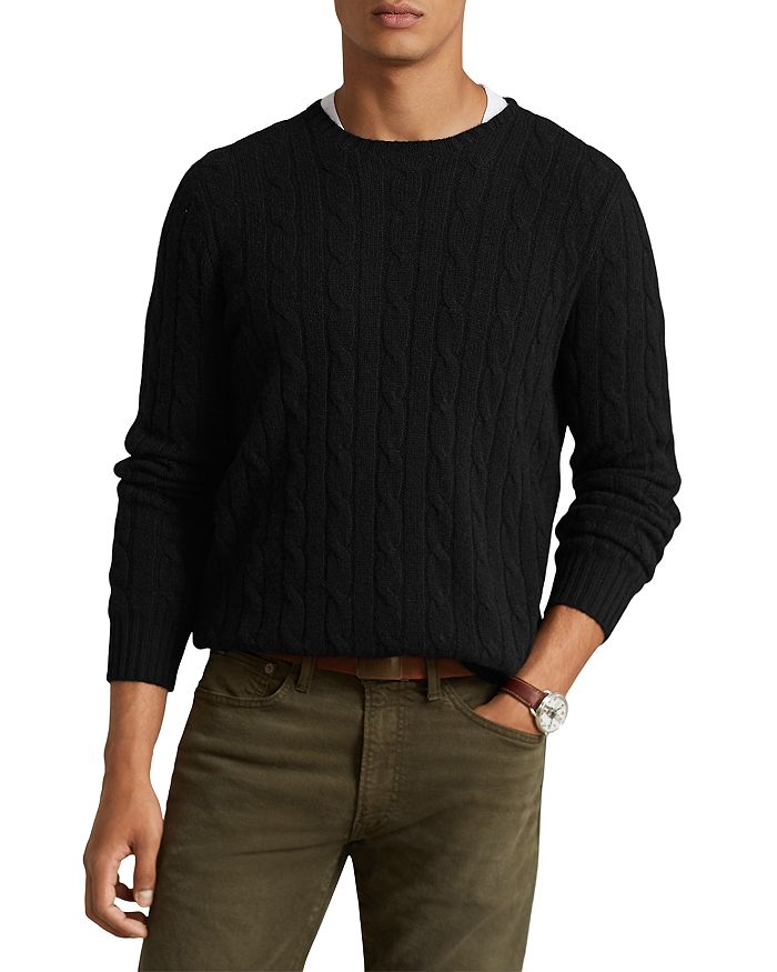 Polo Ralph Lauren Cashmere Cable Knit Regular Fit Crewneck Sweater In Polo Black