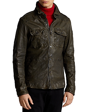 Polo Ralph Lauren Leather Shirt Jacket In Company Olive