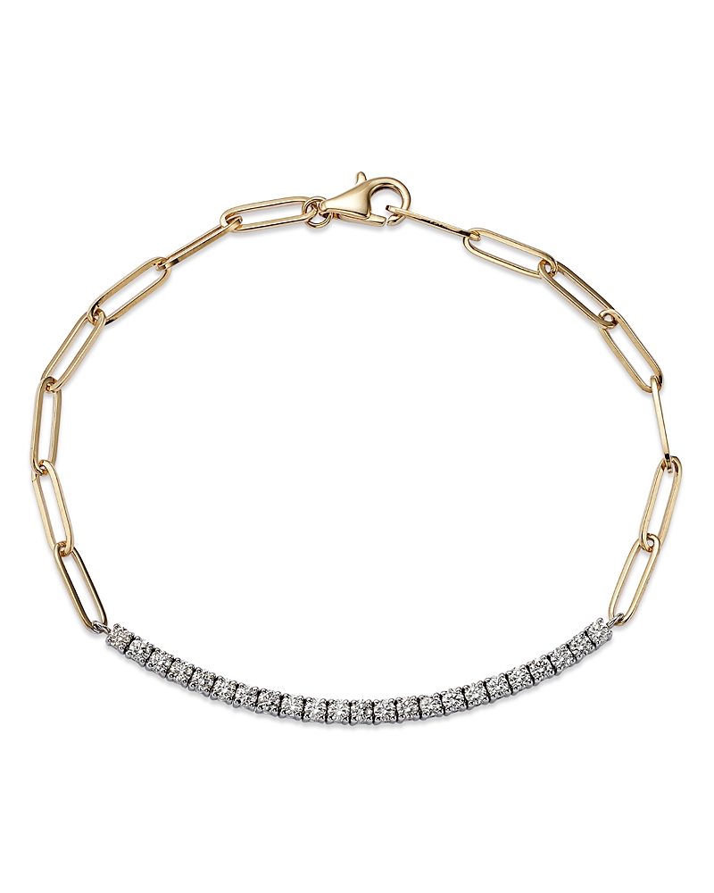 Bloomingdale's Diamond Bar Paperclip Link Bracelet In 14k White & Yellow Gold, 0.80 Ct. T. W. - Exclusive In White/gold