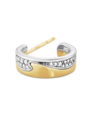 18K White & Yellow Gold Fusion Diamond Pav&eacute; Wavy Small Hoop Earrings