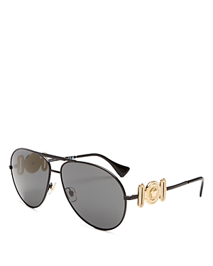 Versace Brow Bar Aviator Sunglasses, 65mm In Black/gray