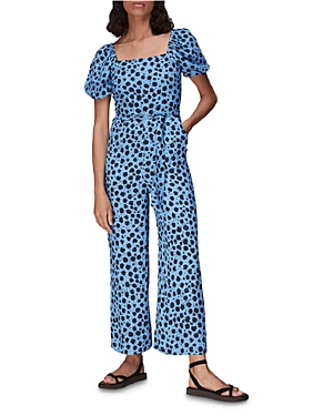 Shop Whistles Brushed Dalmatian Print Jumpsuit In Blue/multi