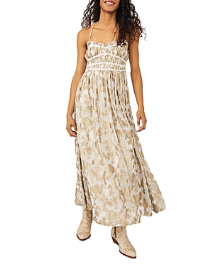 FREE PEOPLE CHARLIE BUSTIER METALLIC FLORAL MAXI DRESS