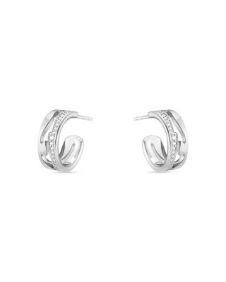 18K White Gold Fusion Diamond Small Hoop Earrings
