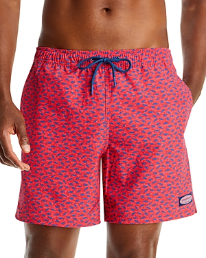 Vineyard Vines Chappy Swim Trunks In Micro Fish Red