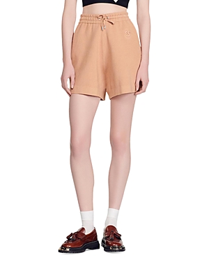 Sandro Floride High Waist Woven Drawstring Shorts In Powder