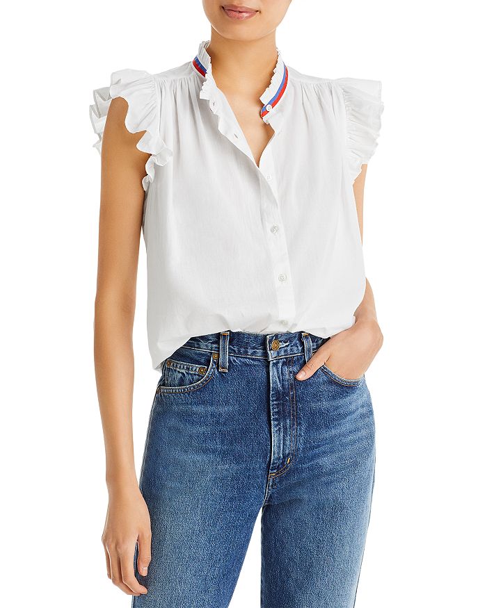 Sundry Cotton Flutter Sleeve Button Front Shirt