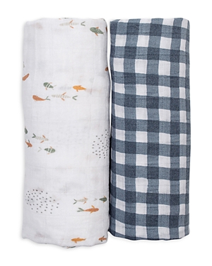 Lulujo Fish and Gingham Printed Cotton Muslin Blankets, Pack of 2 - Baby