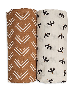 Lulujo Bird and Mudcloth Printed Cotton Muslin Blankets, Pack of 2 - Baby