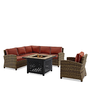 Sparrow & Wren Bradenton 5 Piece Outdoor Wicker Sectional Set With Fire Table In Red