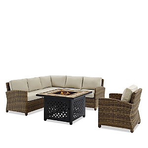 Sparrow & Wren Bradenton 5 Piece Outdoor Wicker Sectional Set With Fire Table In Sand