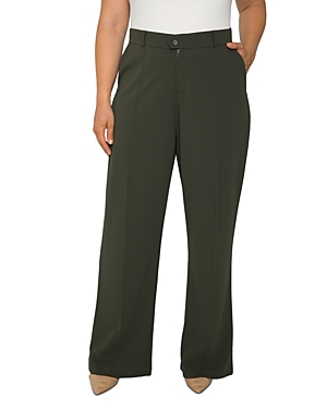 Standards & Practices Pintuck Stretch Crepe Wide Leg Trousers In Olive