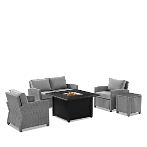 Sparrow & Wren Bradenton 5 Piece Outdoor Wicker Sofa Set With Fire Table In Gray