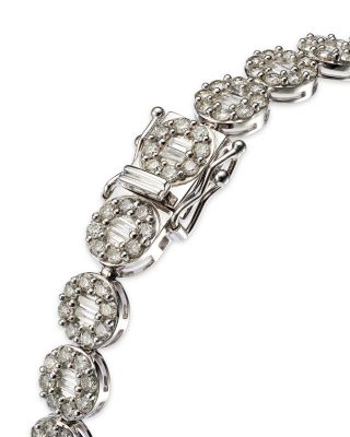 Diamond Round & Baguette Halo Link Bracelet in 14K White Gold, 5.0 tcw 