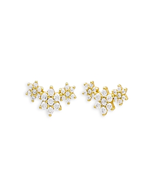 Adinas Jewels Triple Flower Stud Earrings In 14k Yellow Gold Plated Sterling Silver