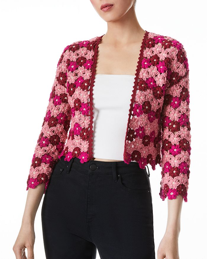 Alice and Olivia Anderson Crochet Flower Cropped Cardigan Bloomingdale's
