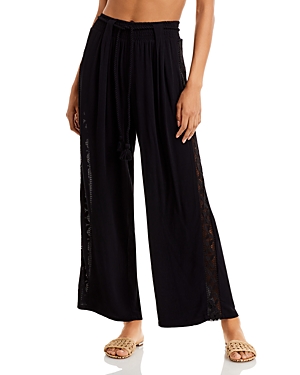 La Blanca Coastal Crochet Wide Leg Cover-up Pants In Black
