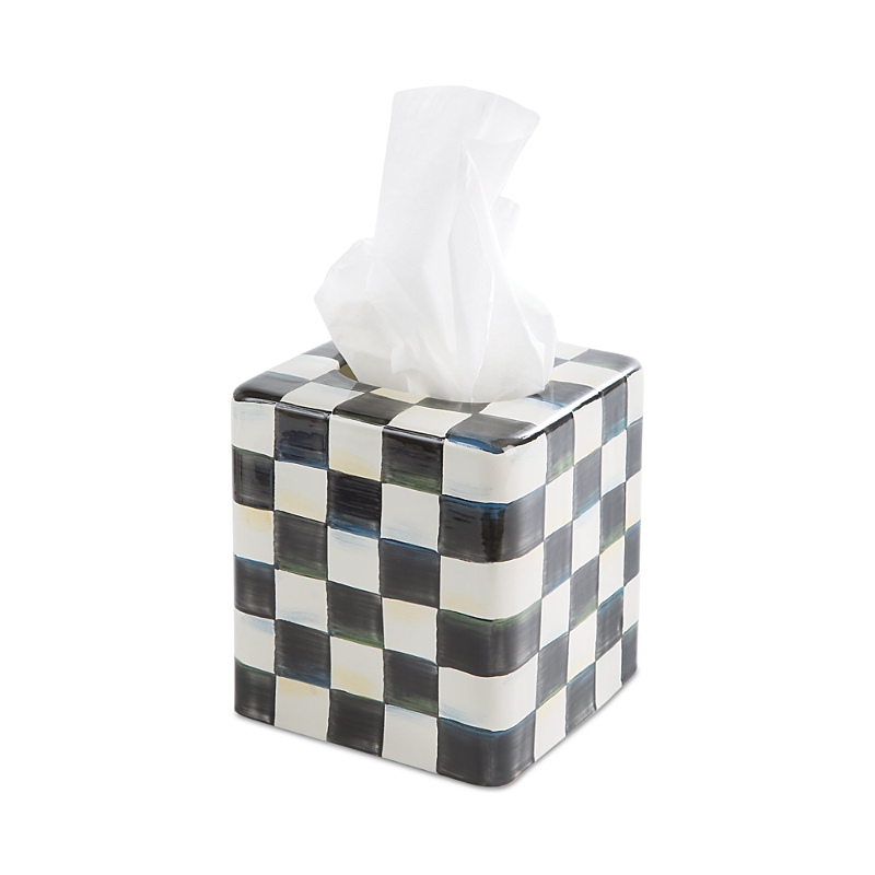 Shop Mackenzie-childs Courtly Check Enamel Boutique Tissue Box Cover In Black/white