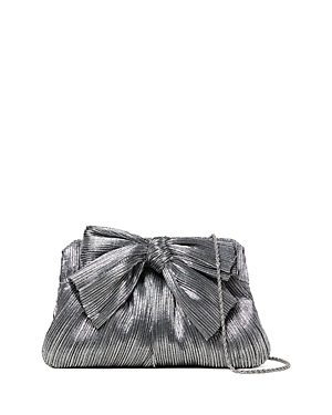 Loeffler Randall Rayne Small Pleated Bow Frame Clutch In Dark Silver/silver