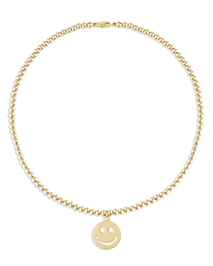 Alexa Leigh Happiness Smiley Face Stretch Pendant Necklace With 4mm Beads, 20 In Gold