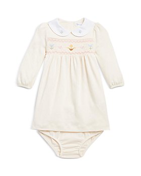 Ralph Lauren - Girls' Smocked Organic Cotton Dress & Diaper Cover Set - Baby