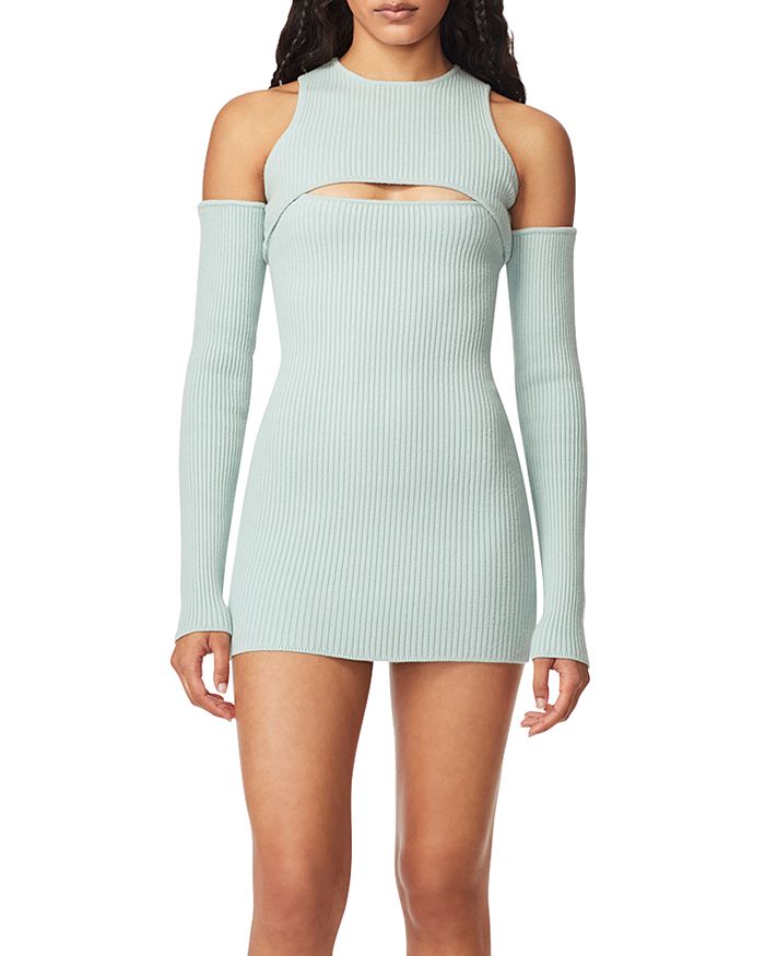 HERVÉ by Hervé Léger Cutout Cold Shoulder Ribbed Knit Dress ...