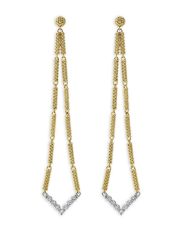 LAGOS - 18K White & Yellow Gold Signature Caviar Diamond Chevron Drop Earrings - 100% Exclusive