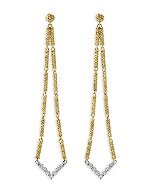 Shop Lagos 18k White & Yellow Gold Signature Caviar Diamond Chevron Drop Earrings In Gold/white