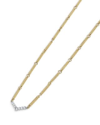 18K White & Yellow Gold Signature Caviar Diamond Chevron Bead Link Statement Necklace, 16-18" 