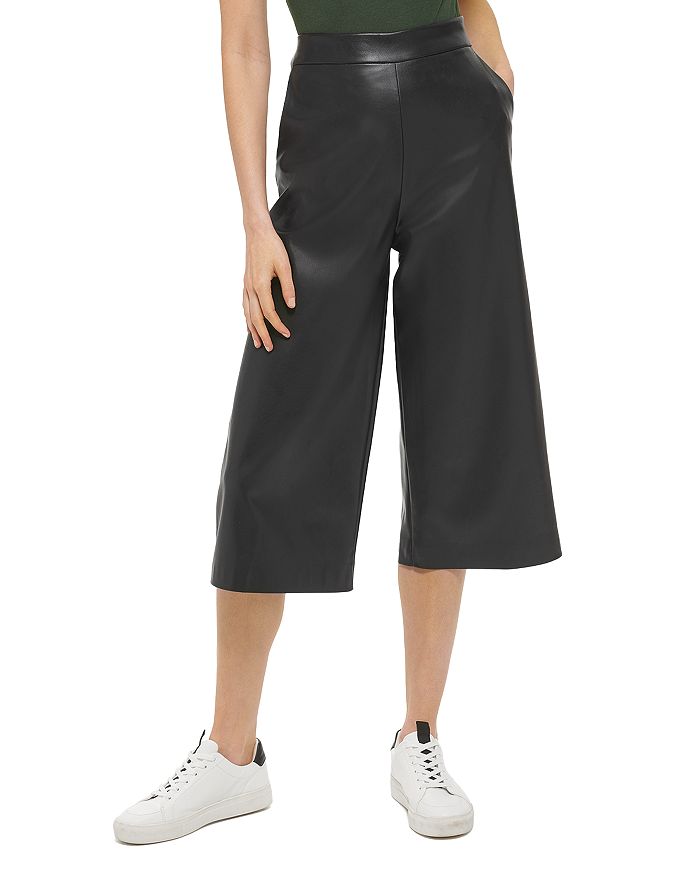 DKNY Faux Leather Cropped Wide Leg Pants | Bloomingdale's