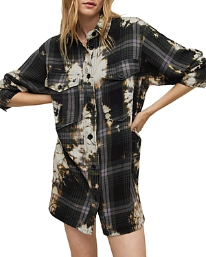 Allsaints Lily Plaid Cotton Shirtdress In Black