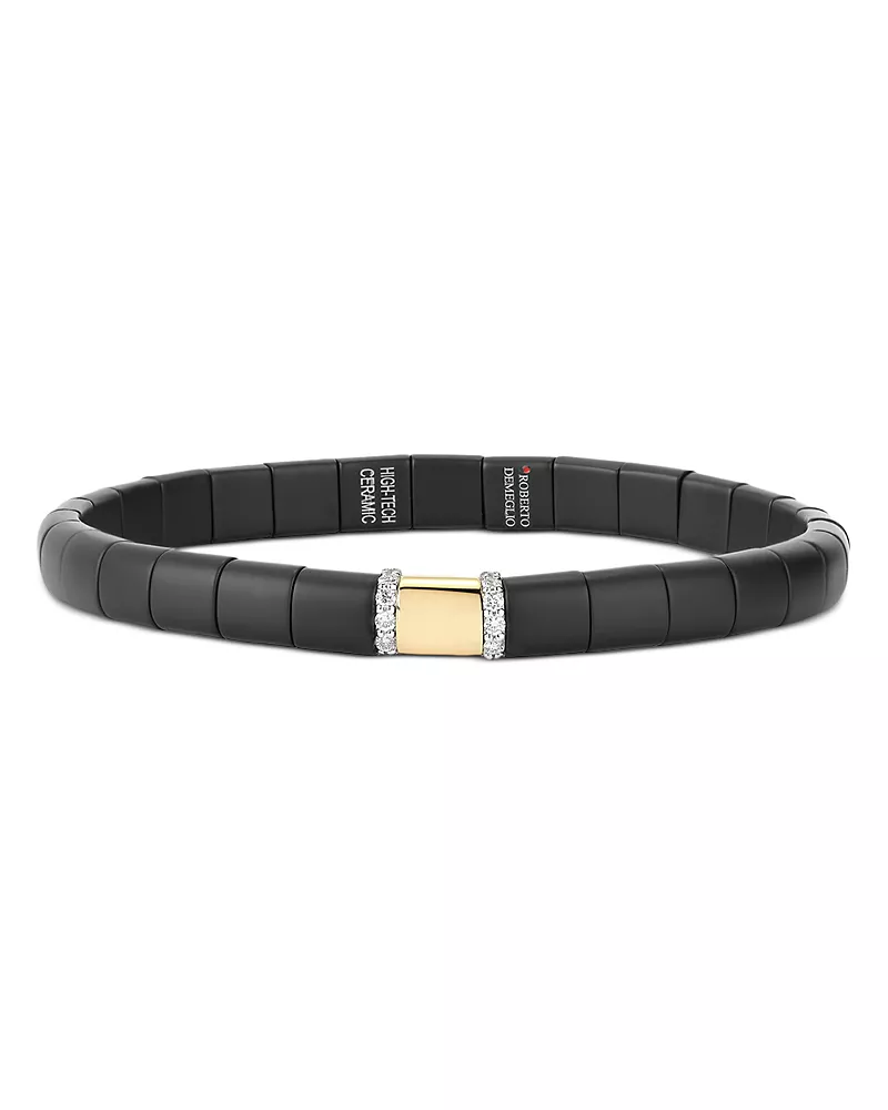 Roberto Demeglio 18K Yellow Gold & Black Ceramic Pura Diamond Stretch Bracelet