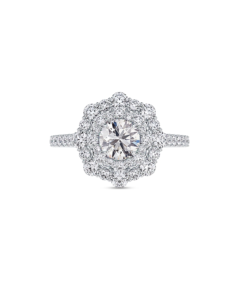 De Beers Forevermark Center of My Universe Floral Halo Ring in 18K White Gold, 1.80 tcw