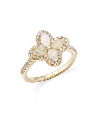 Bloomingdale's Fine Collection Opal & Diamond Clover Ring in 14K Yellow Gold - Exclusive