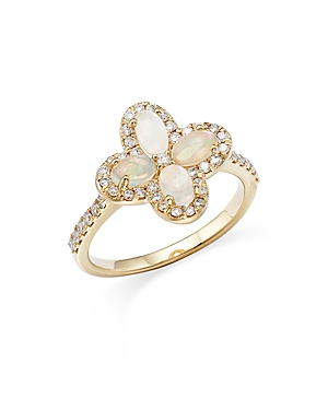 Bloomingdale's Opal & Diamond Clover Ring In 14k Yellow Gold - 100% Exclusive In Opal/gold