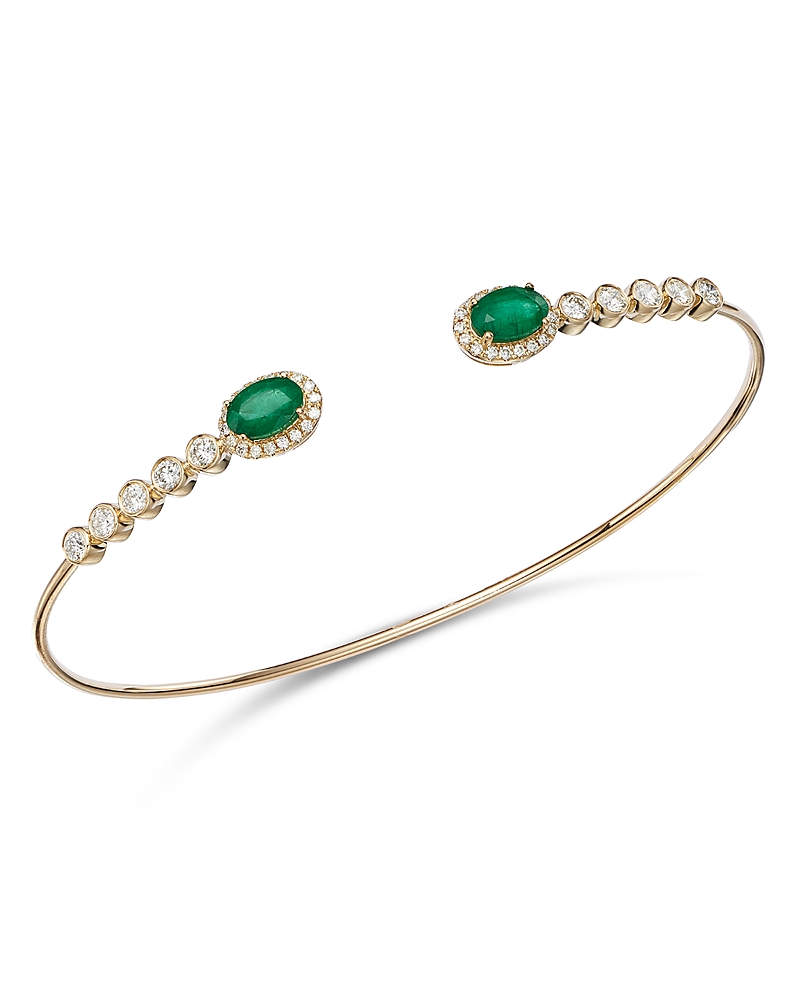 Bloomingdale's Fine Collection Emerald & Diamond Cuff Bangle Bracelet in 14K Yellow Gold