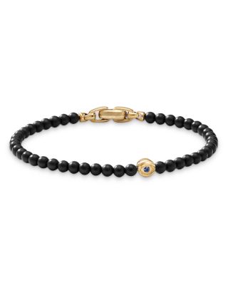 David Yurman Men's Spiritual Beads Evil Eye Bracelet with Black Onyx, Sapphire and 18K Yellow Gold, 4mm