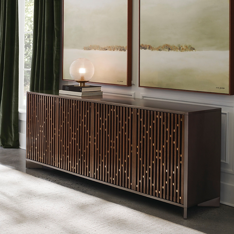 Caracole Diamond In The Rough Console Table In Rich Walnut/antique Brass