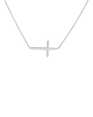 Roberto Coin 18K White Gold Tiny Treasures Diamond Sideways Cross Necklace, 16-18